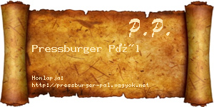 Pressburger Pál névjegykártya